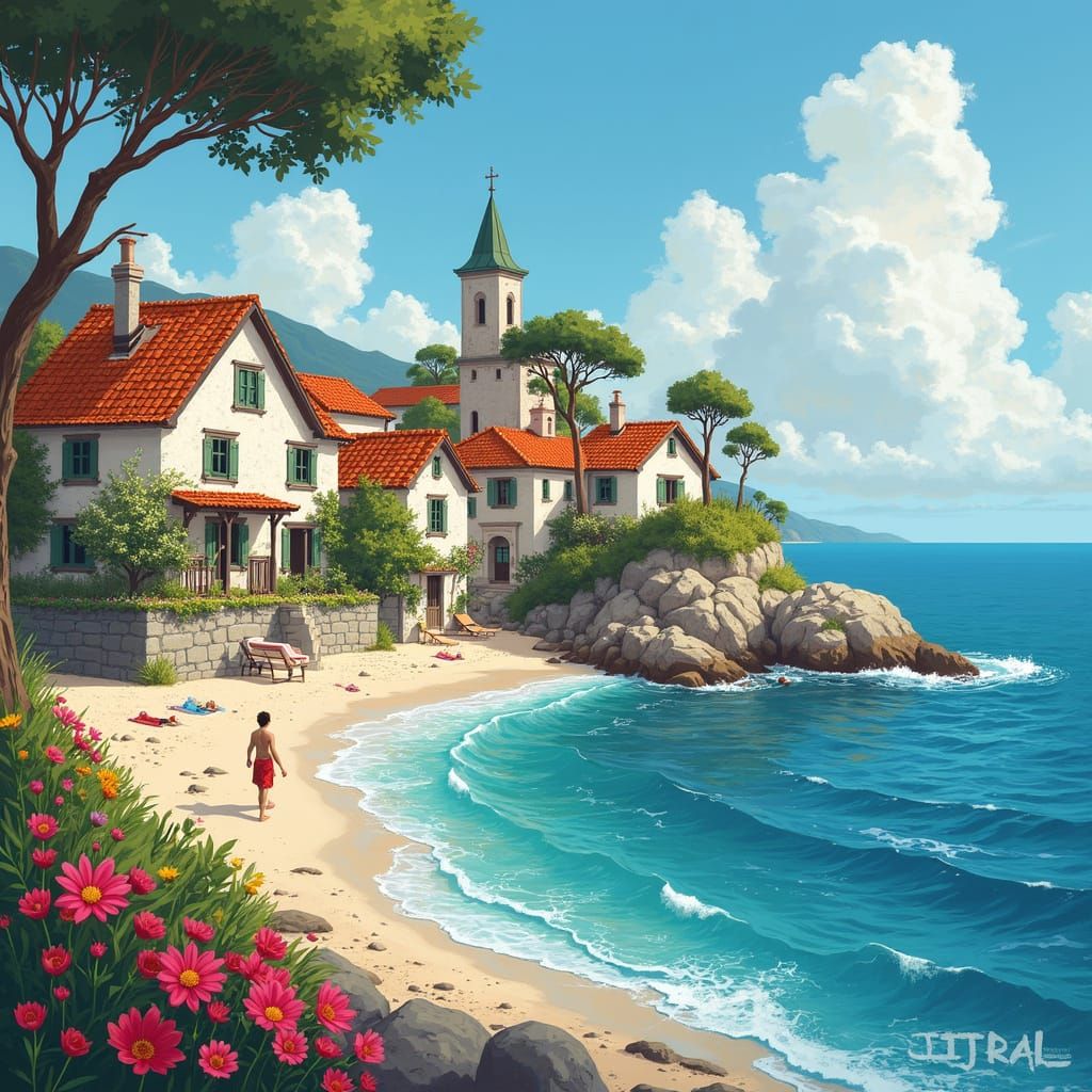 Surreal Summer Village in Impressionist Style