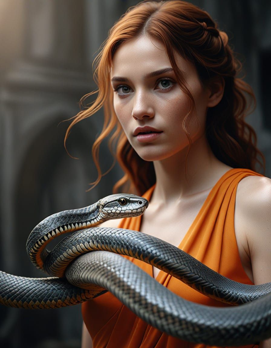 Woman with Snake in Fantasy Photography Style