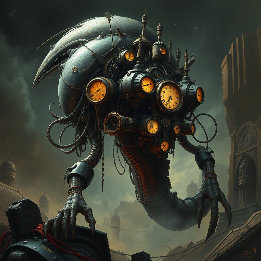 Ethereal Steampunk Horror Masterpiece in Cyberpunk Aesthetic