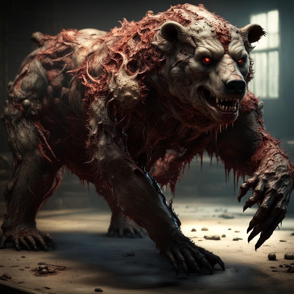 Cursed Zombie Robot Bear Bull in Necromantic Style