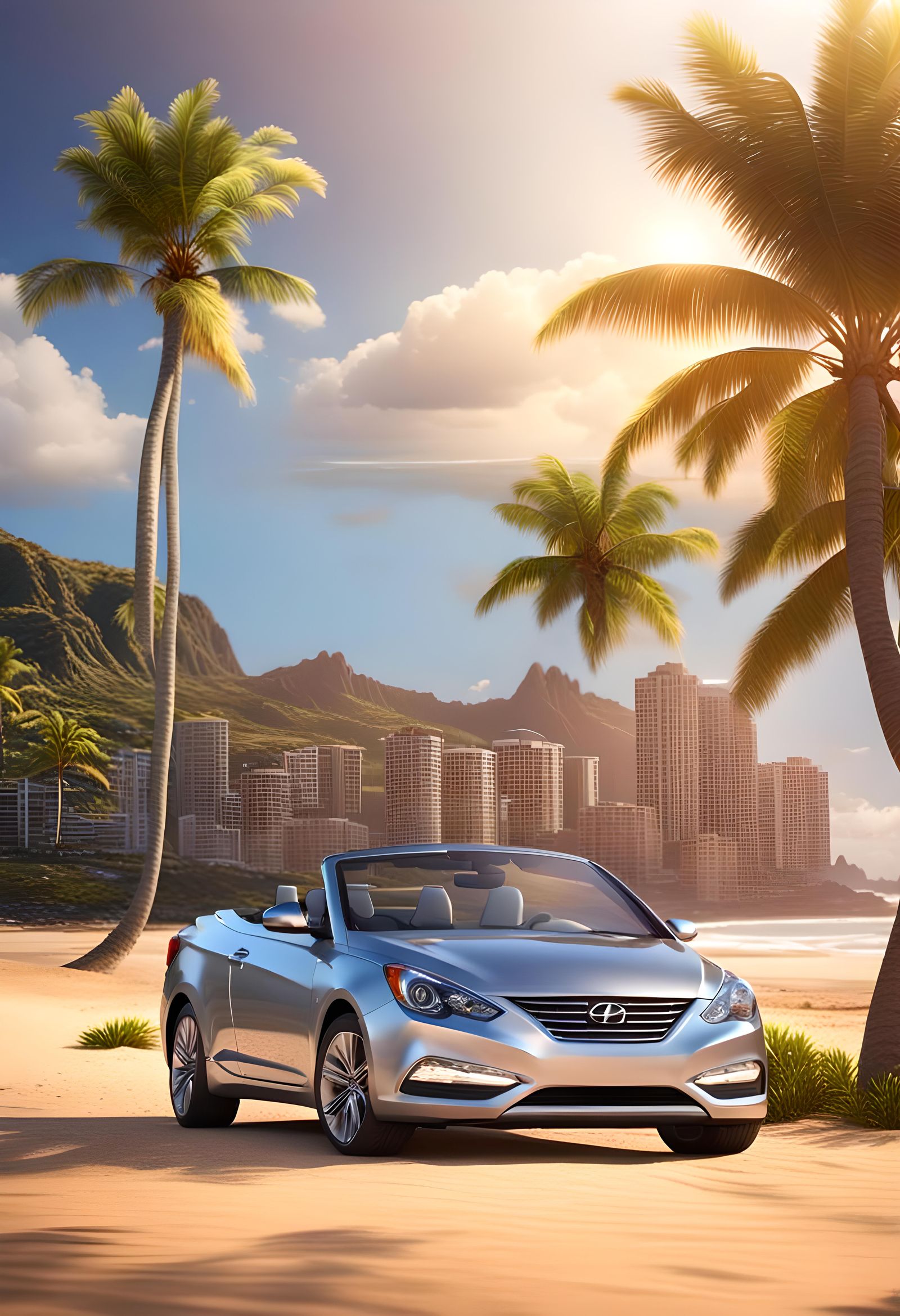 Silver Chrysler 200 Convertible on Hawaiian Beach