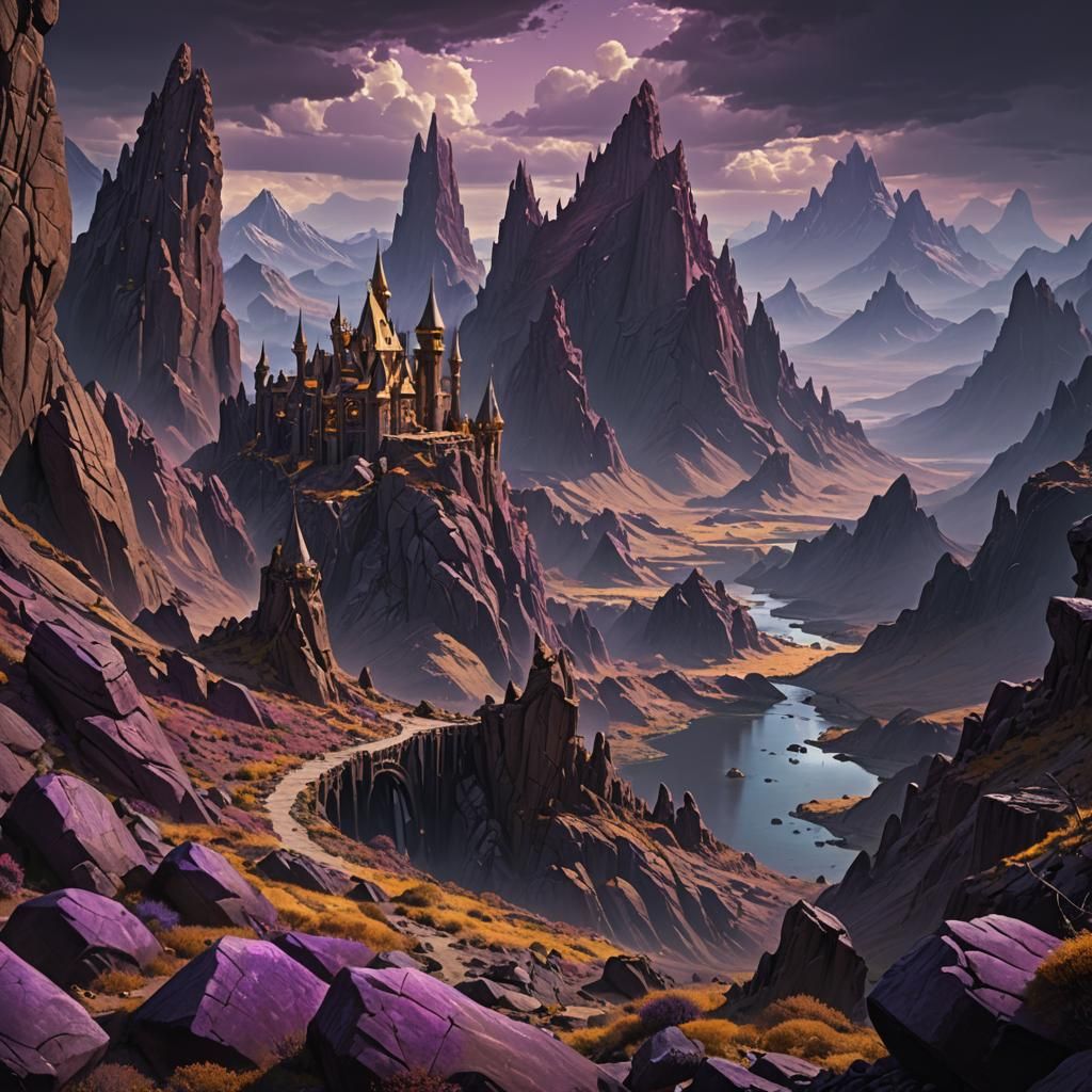 Dark Fantasy Alien Castle in Purple Landscape