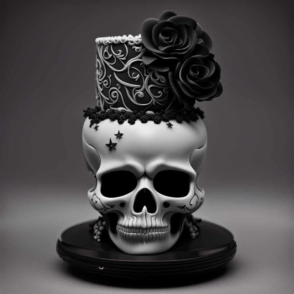 Macabre Gothic Skull Cake in Monochrome
