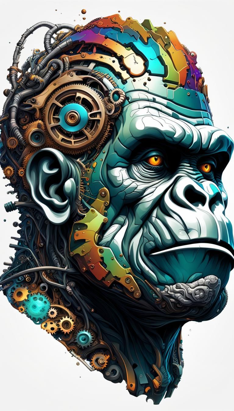 Frankenstein Gorilla with Human Brain in Hyperrealism