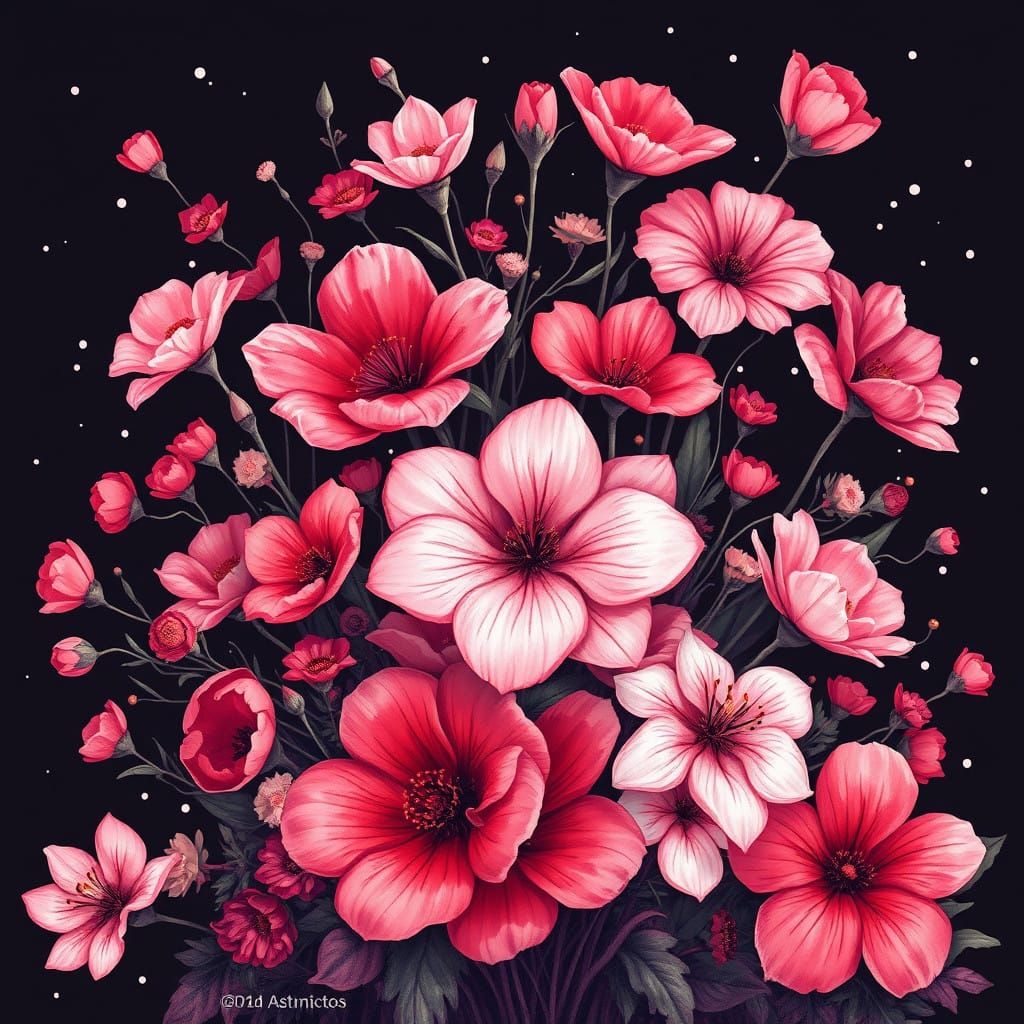 Enchanting Whimsical Floral Dreams in Vibrant Pink and Red
