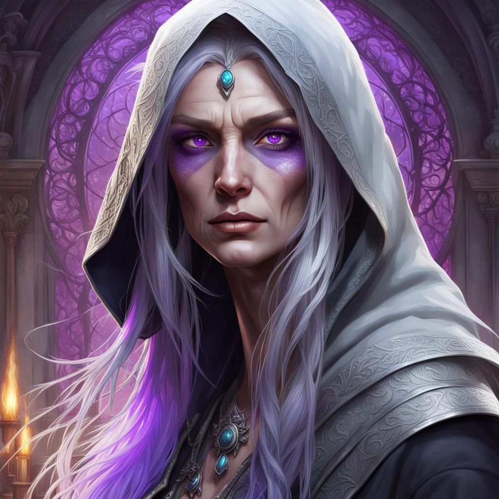 Hooded Crone Portrait in Hyperdetailed Style