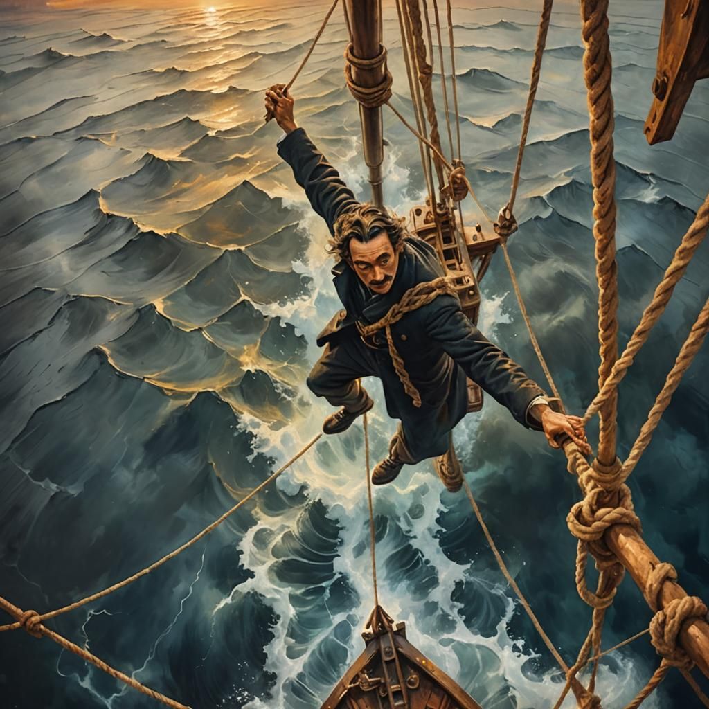 Man Dangling from Ship Mast in Salvador Dali Style