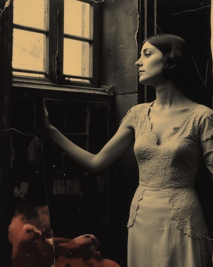 Woman Standing by a Window in Vibrant Autochrome Style
