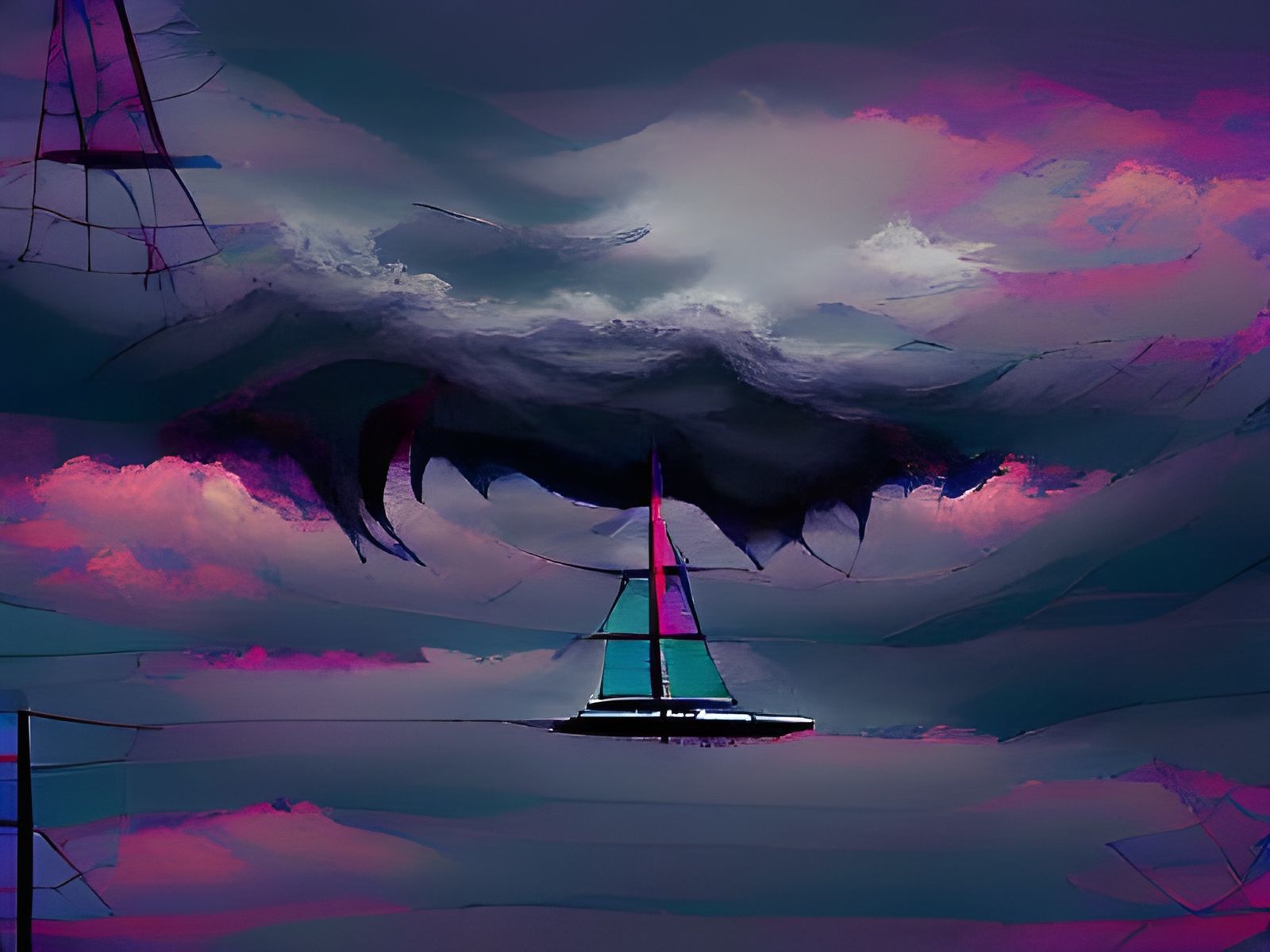 Ominous Sailing Vessel on Dark Ocean