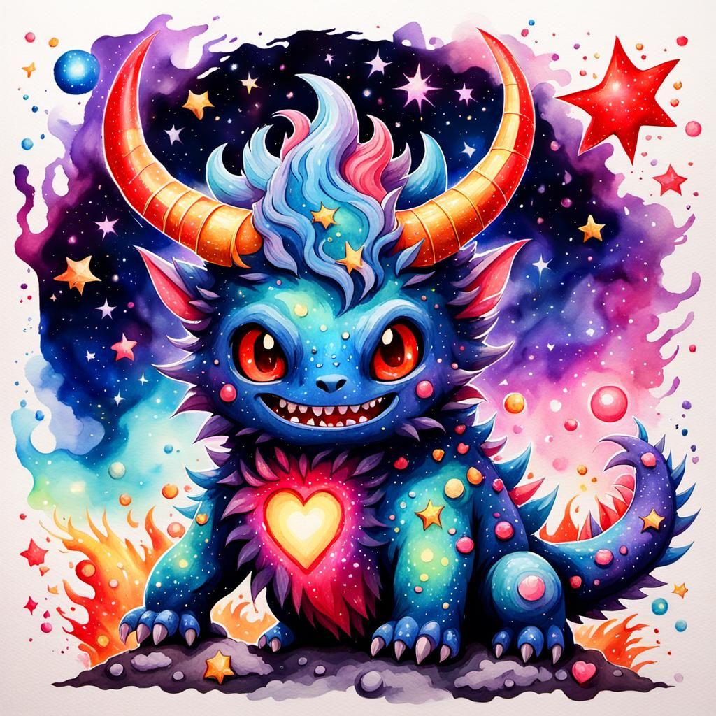 Watercolor Kaiju Monster Made of Stars and Nebula