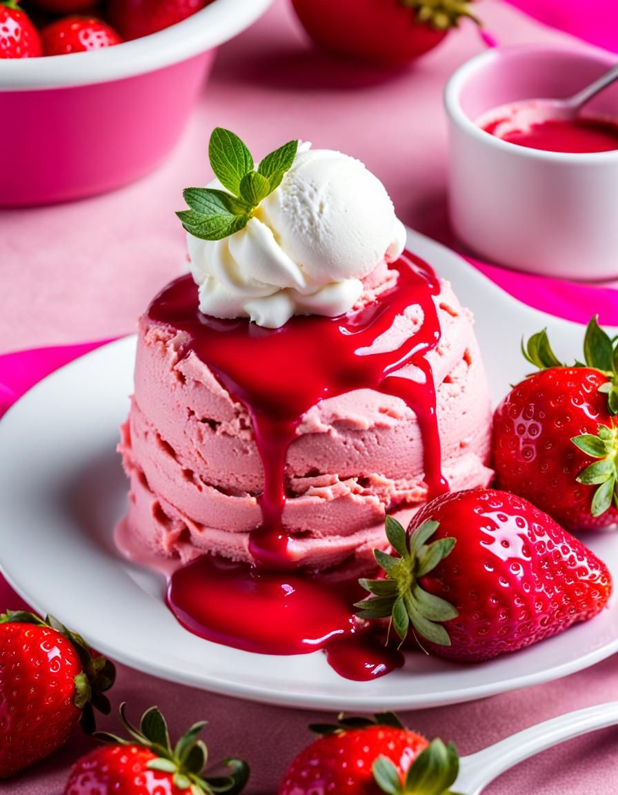 Strawberry Ice Cream with Whipped Cream