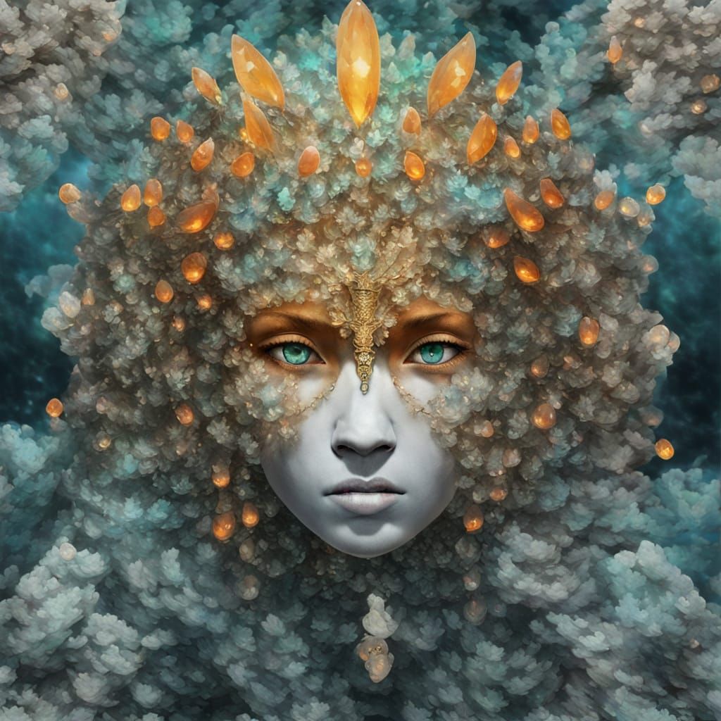 Opal Medusa with Marble Snakes in Crystal Cave