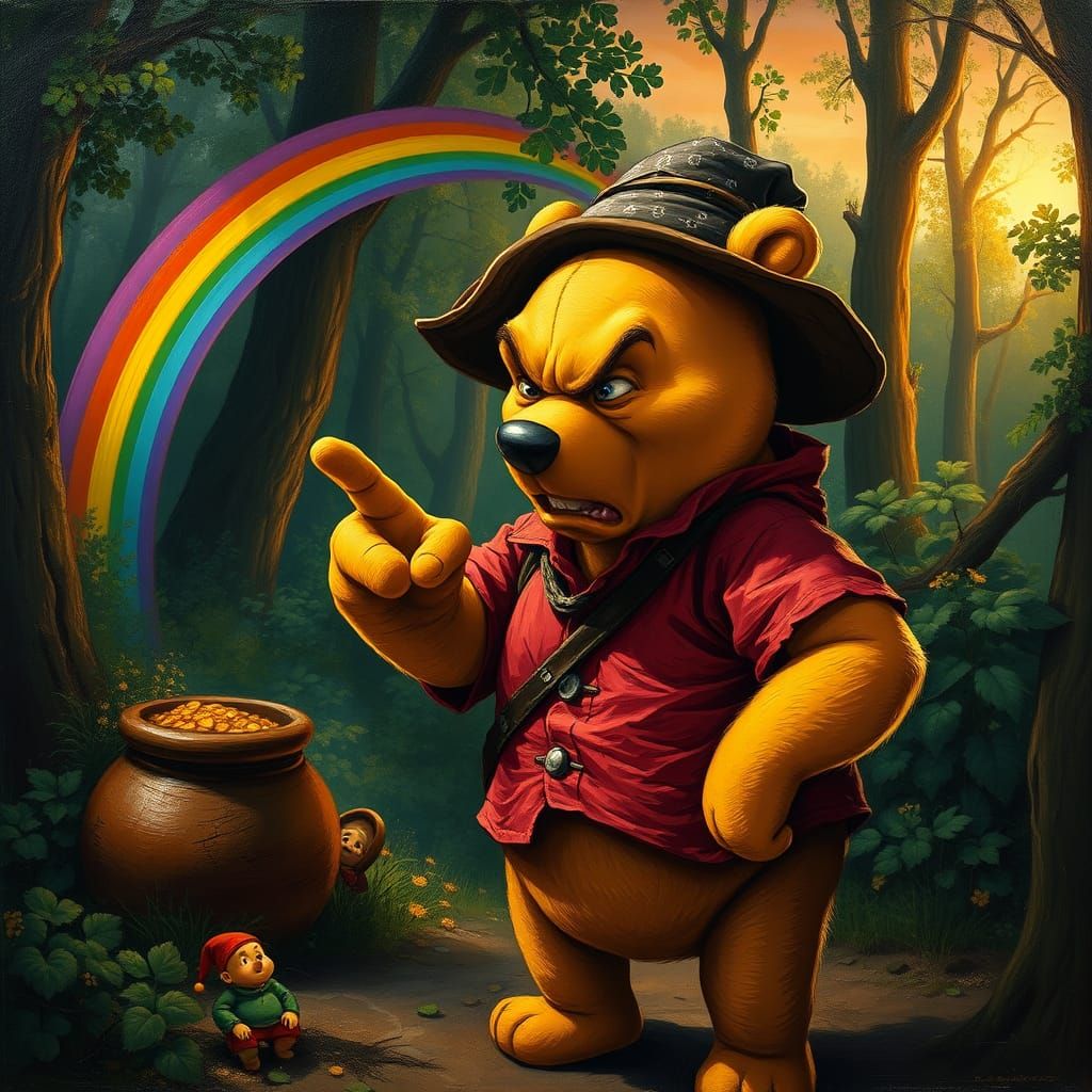 Angry Pooh in Dramatic Baroque Style