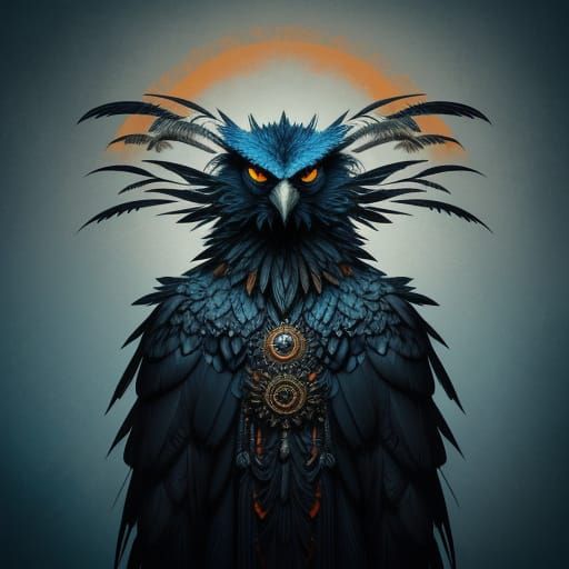 Surreal Owl-Like Beast in Steel-Like Feathers
