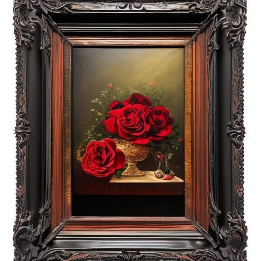 Gothic Oil Painting of Black and Crimson Roses