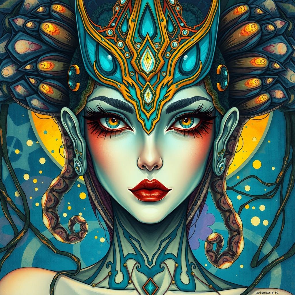 Ethereal Goddess of Cephalopod Horror in Vibrant, Dark Fanta...