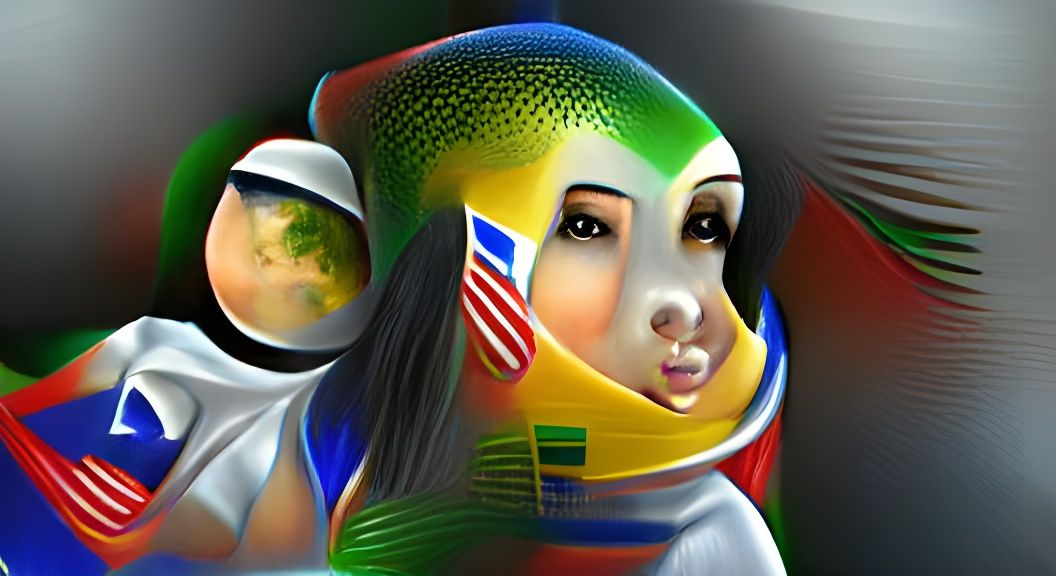 Astronaut in Far West on Moon in Art Deco Style