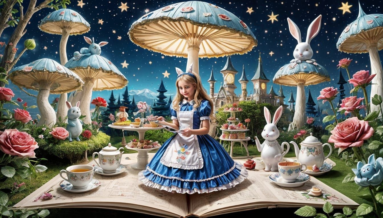 Surreal Pop-Up Wonderland Scene in Whimsical Book Art