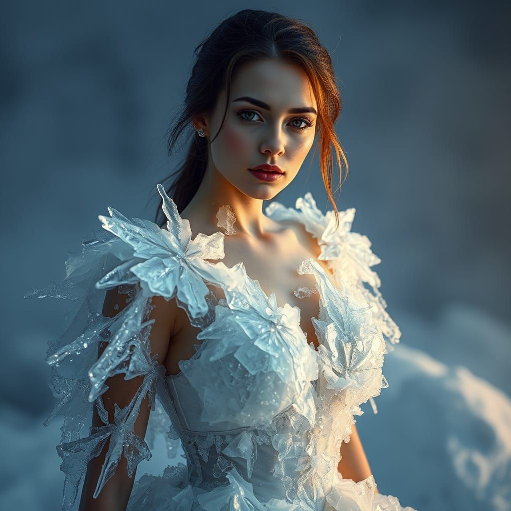 Crystalline Ice Dress in Frozen Landscape