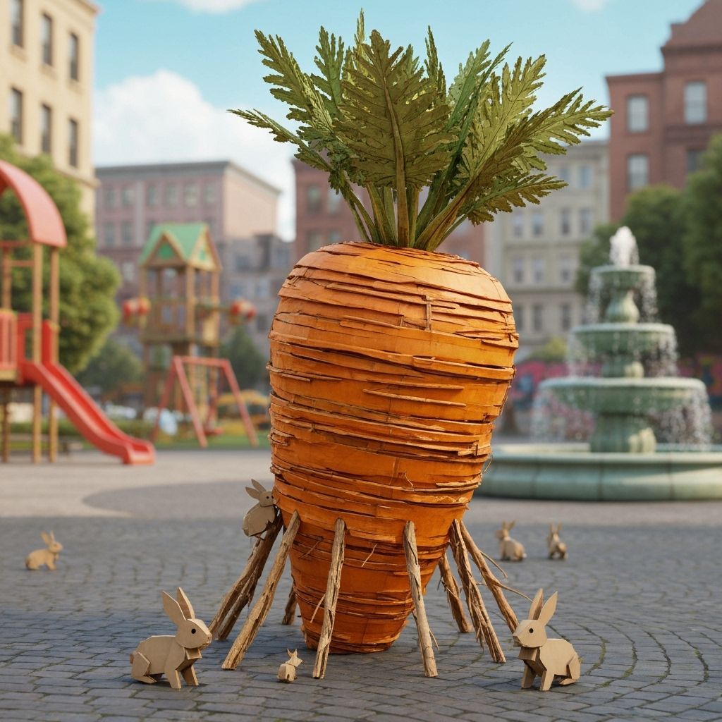 Giant Cardboard Carrot and Rabbits Illustration