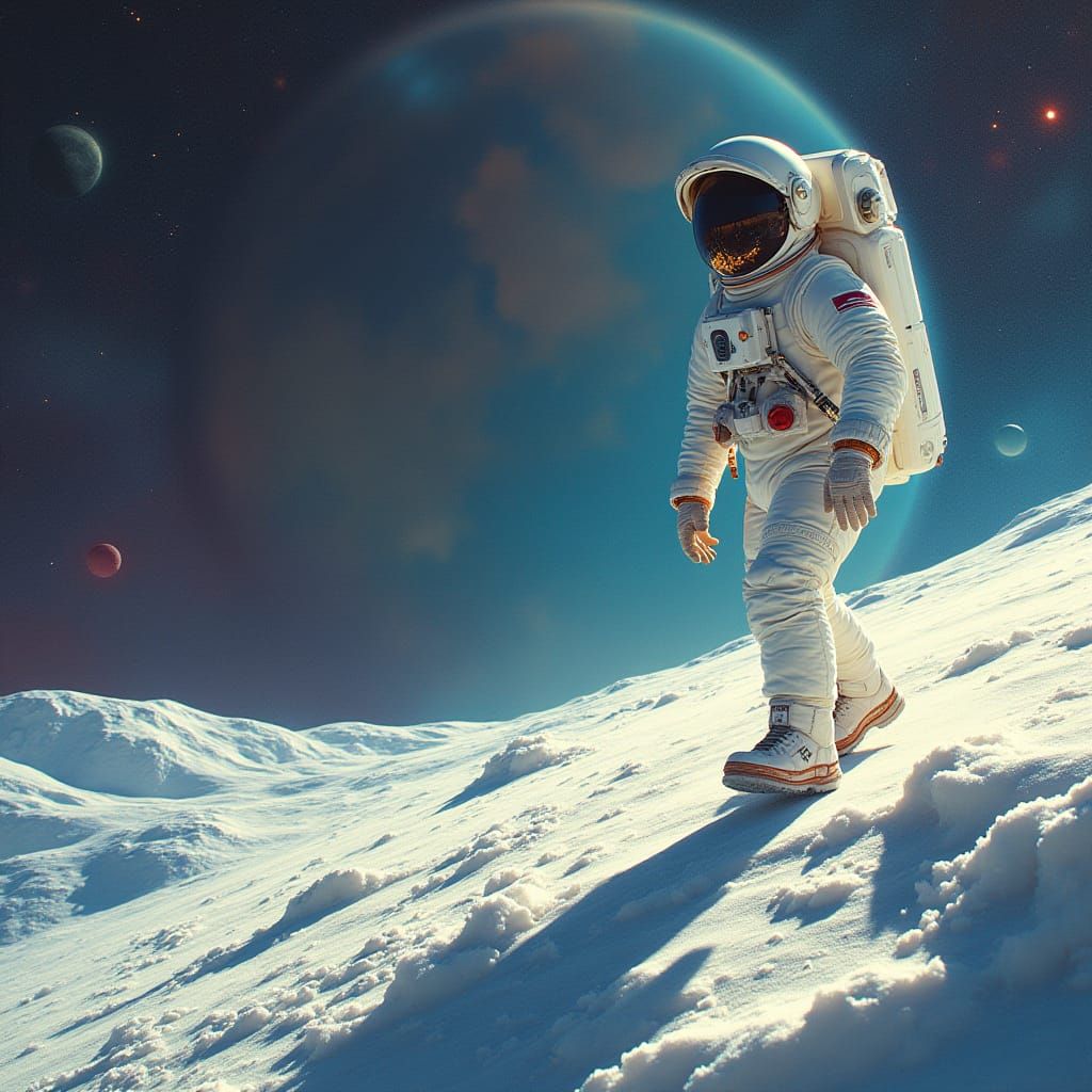 Astronaut Walks on Saturn's Rings in Digital Art