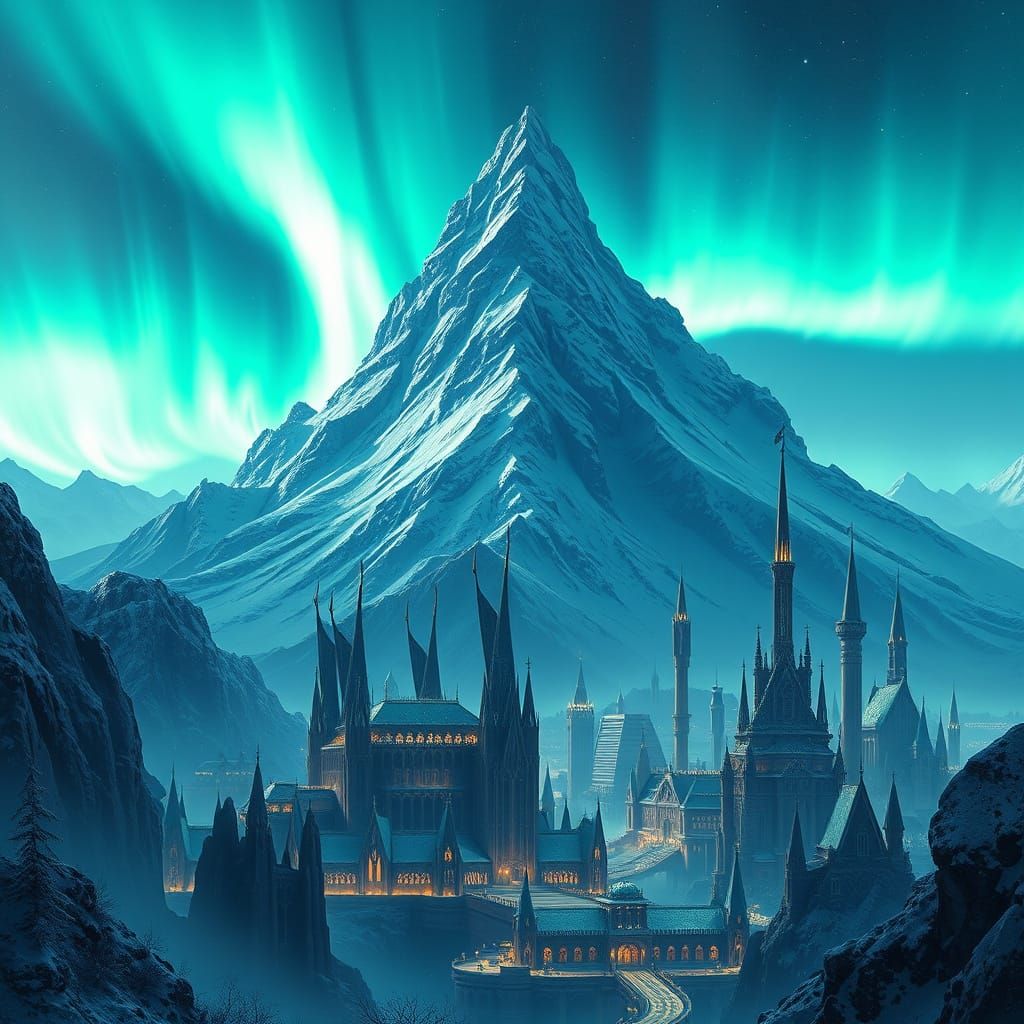 Mystical City Under Northern Lights in Hyper-Realism