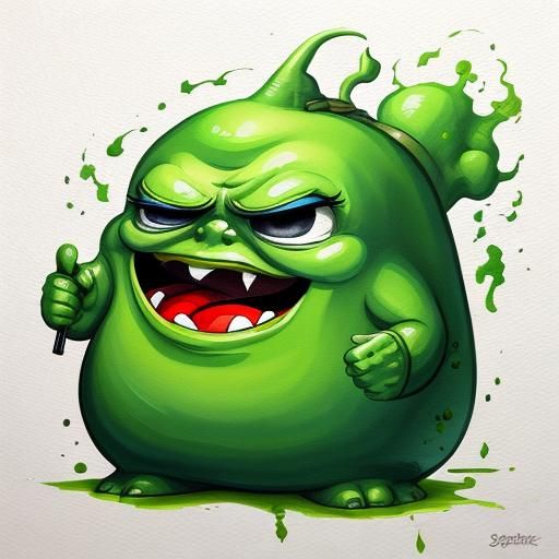 Ghostbusters Slimer in Gouache Painting Style