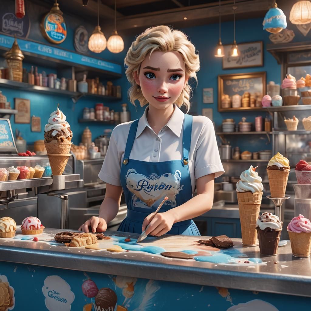 Elsa's Ice Cream Dream: Detailed Matte Painting