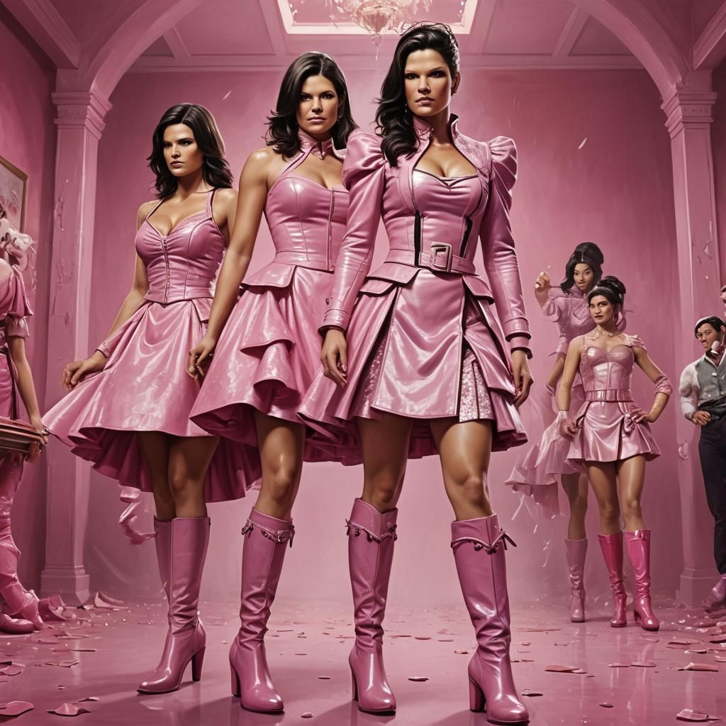 Pink Leather Dominance: A Hyperrealistic Scene