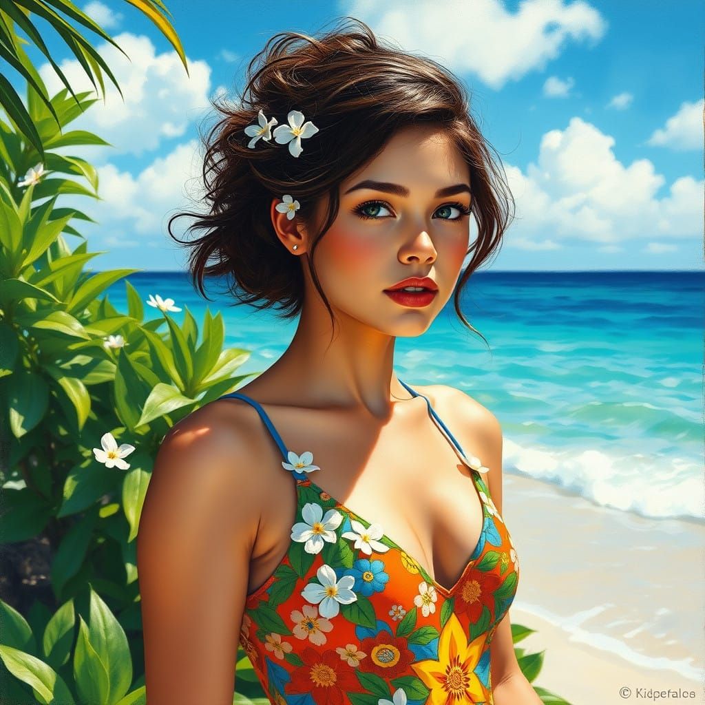 Vibrant Impressionist Beach Scene with Expressive Brushstrok...