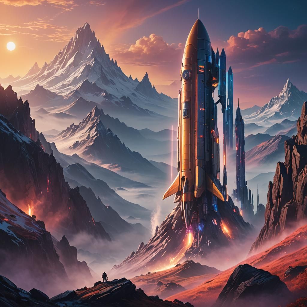Spaceship Rocket on Misty Mountain: Concept Art
