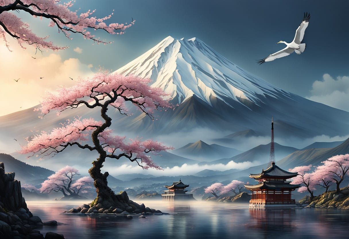 Majestic Fujiyama Mountain Range in Hyperrealistic Dreamlike...
