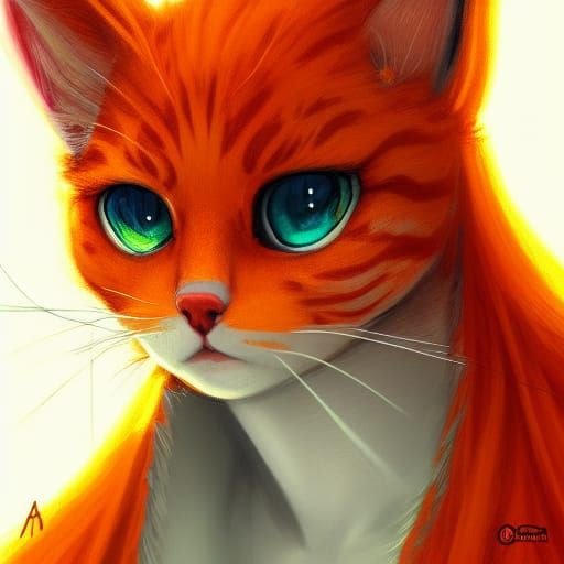 Vibrant Orange Kitty: Detailed Anime Art Portrait
