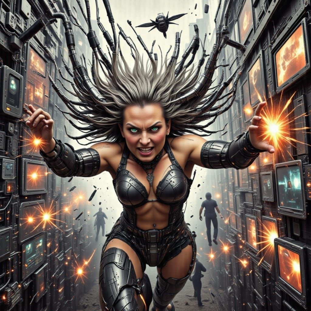 Angry Meemaw in Cyberpunk Style