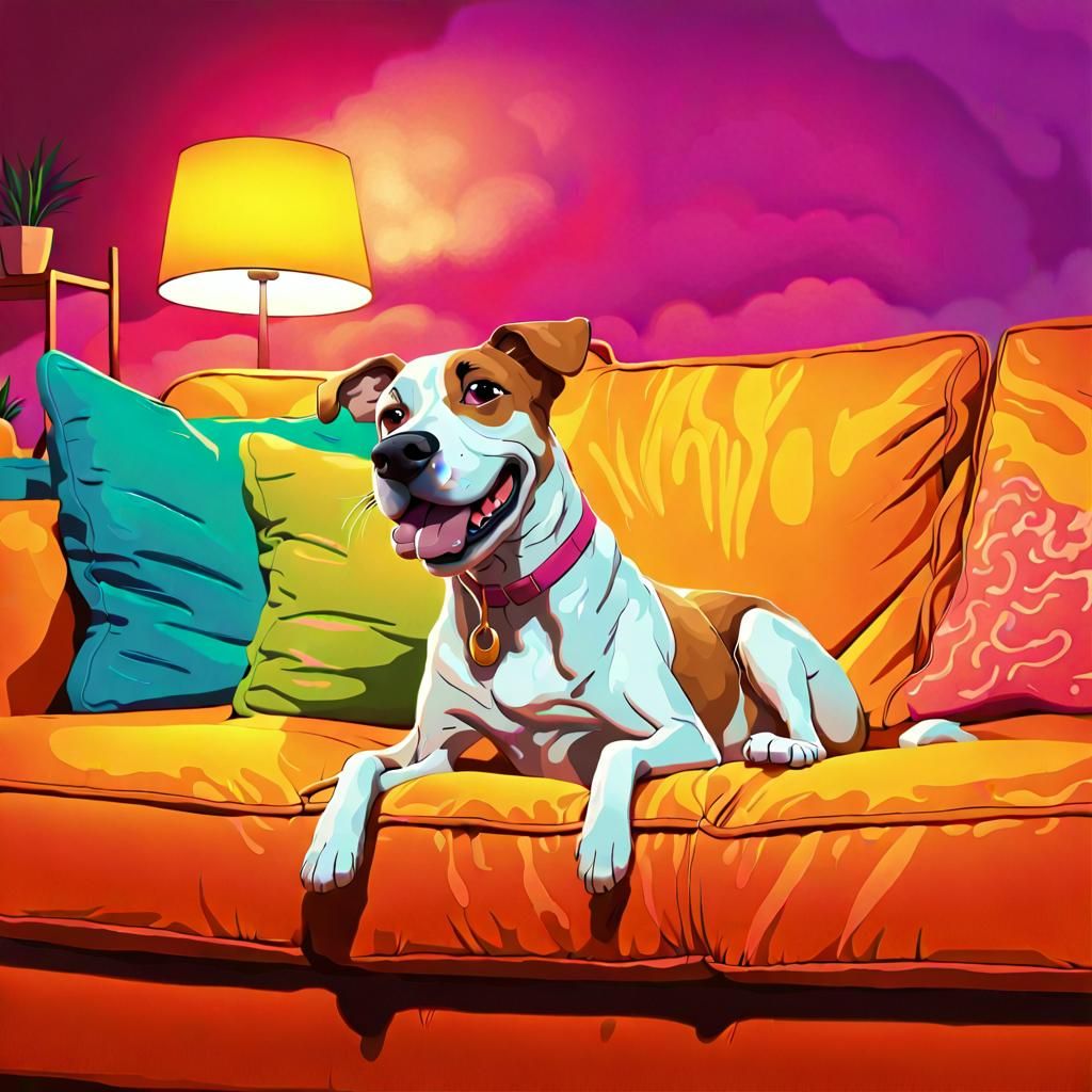 Cartoon Dog Farting on Couch in Digital Art