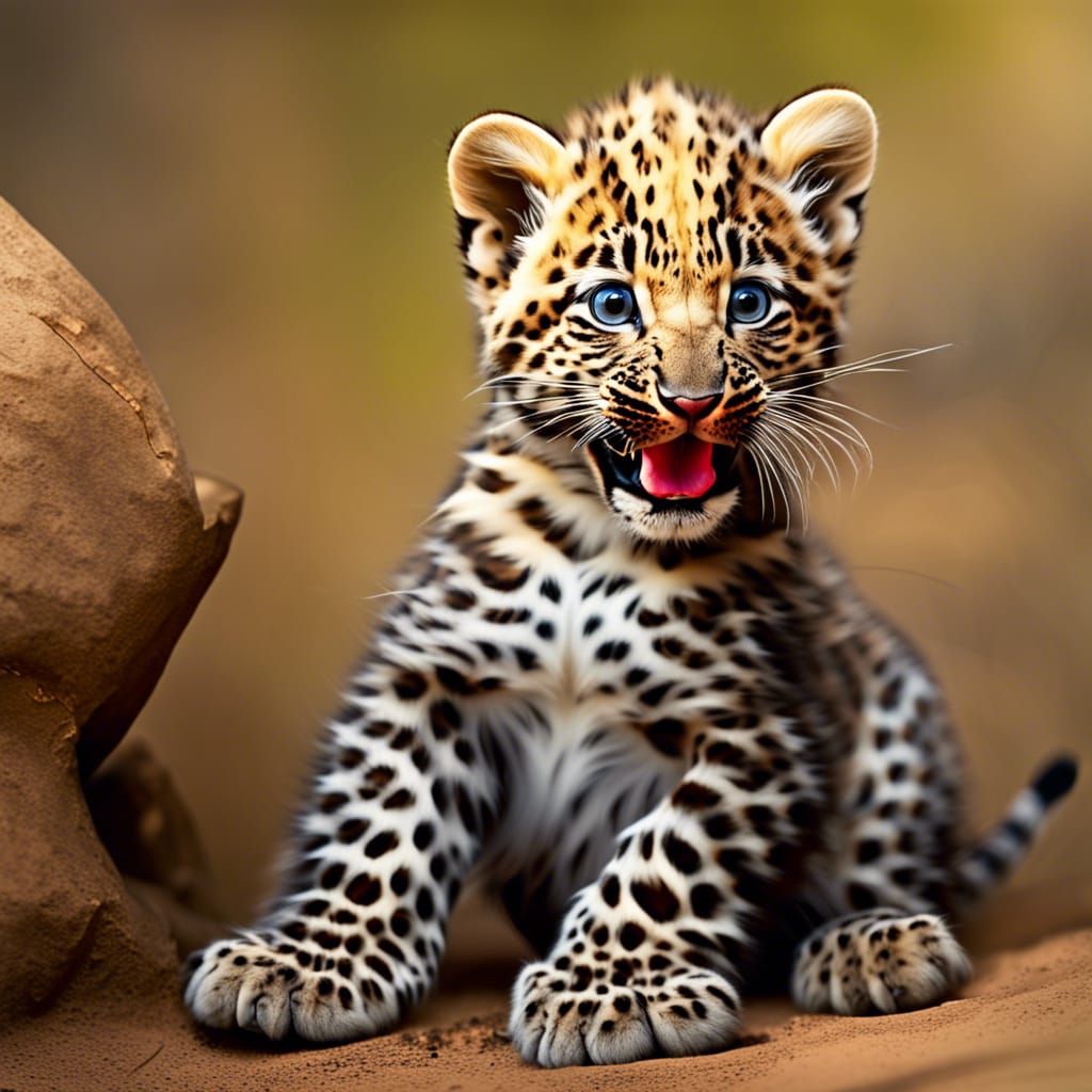 Cute Amur Leopard Cub Plays With Butterfly