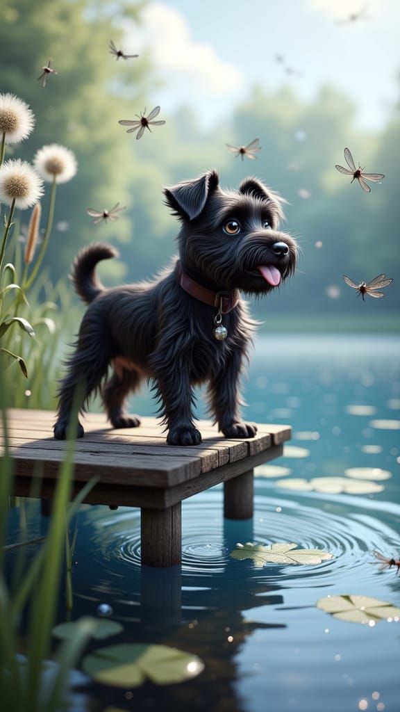Dreamy Summer Evening with a Whimsical Black Schnauzer