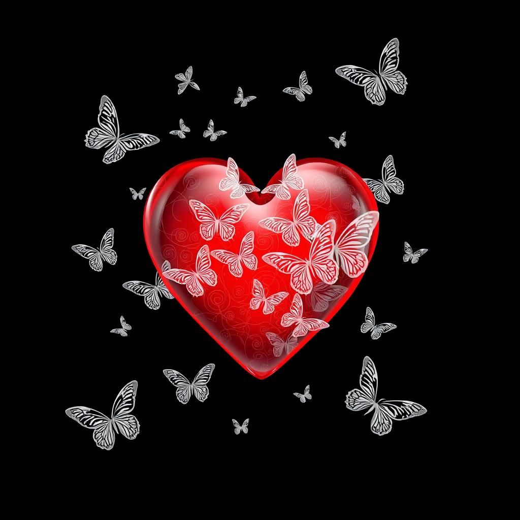 Red Heart with Butterflies: Abstract Vector Fractal Art