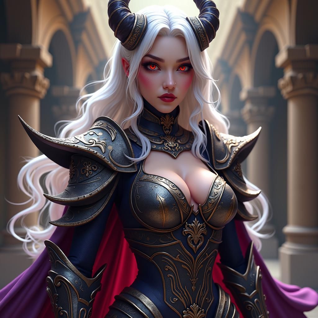 Stunning Dhampir Woman in Iron Armor, Art Nouveau Style