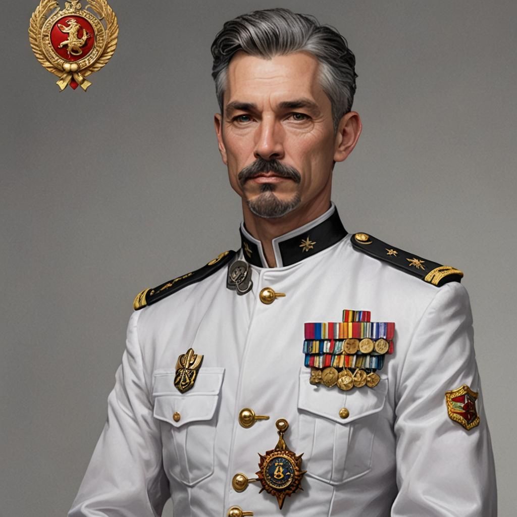 White Half-Dragon Military Admiral with Medals