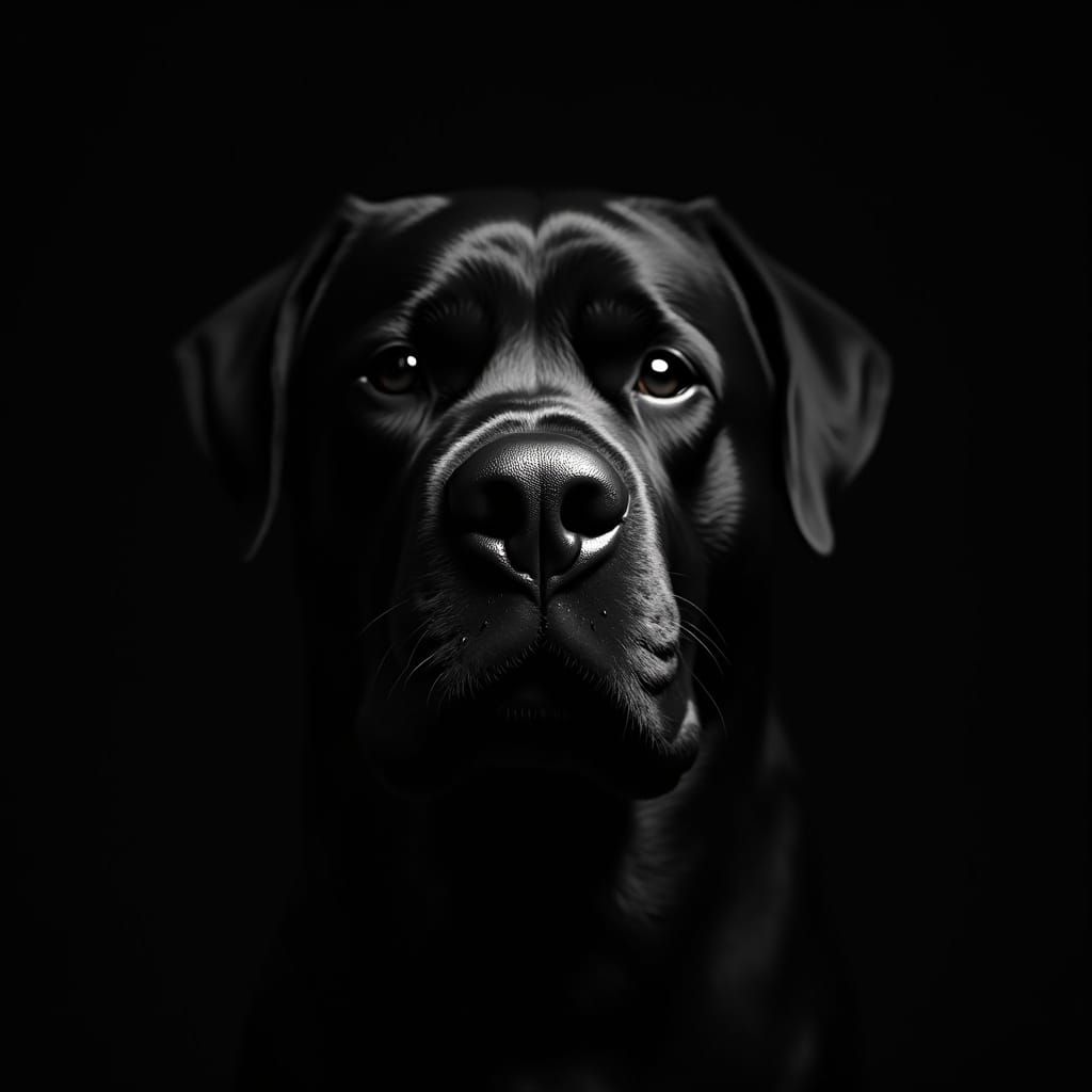 High Contrast Black and White Rottweiler Portrait