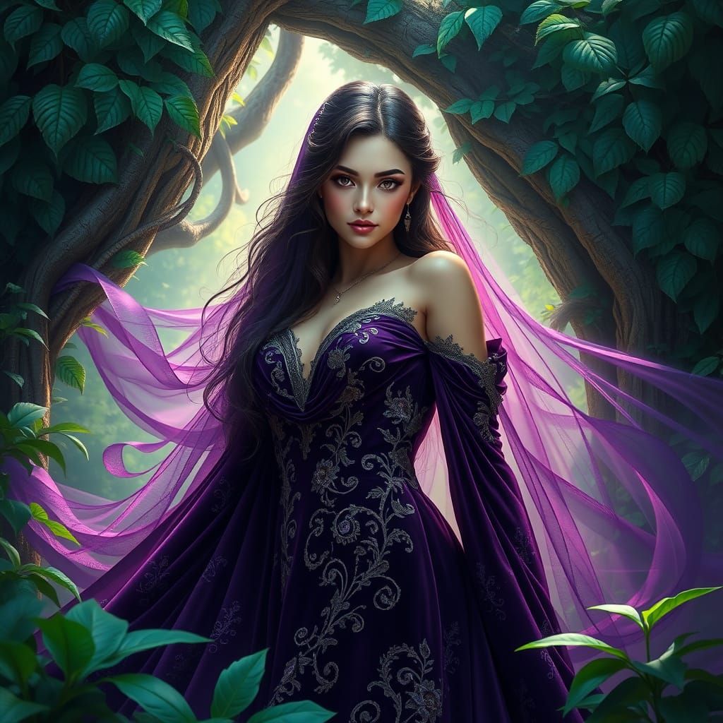 Enchanting Fantasy Portrait of a Regal Woman in Velvet Gown