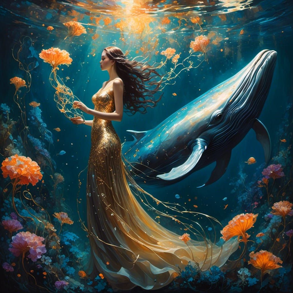 Glowing Glass Whale in Ocean Fantasy