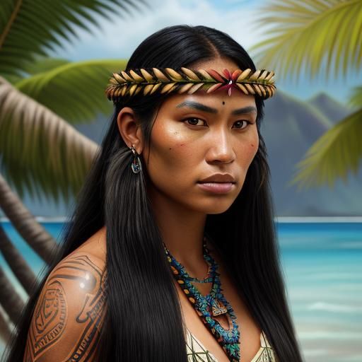 Polynesian Woman Portrait in Matte Painting Style