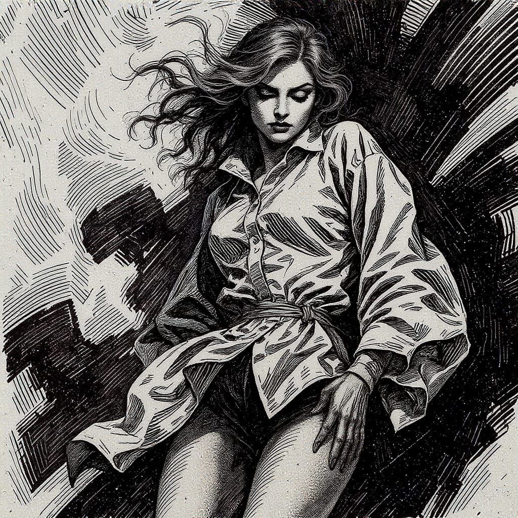 Pop Art Woman in Dynamic Pose with Expressive Brushwork