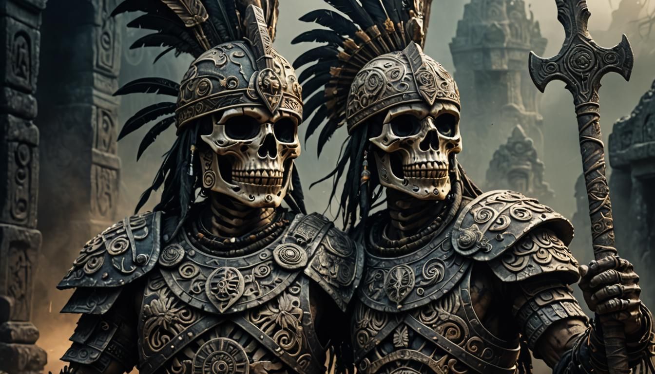 Aztec Skeleton Warrior in Dark Fantasy Art