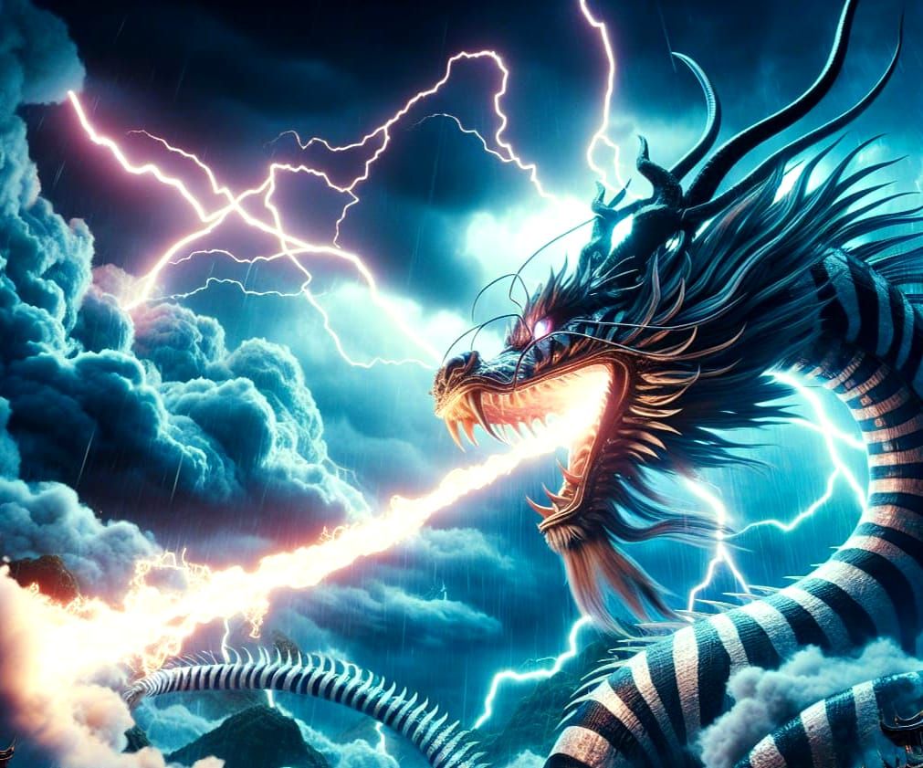 Zebra Dragon Creates Lightning Storm: Digital Matte Painting