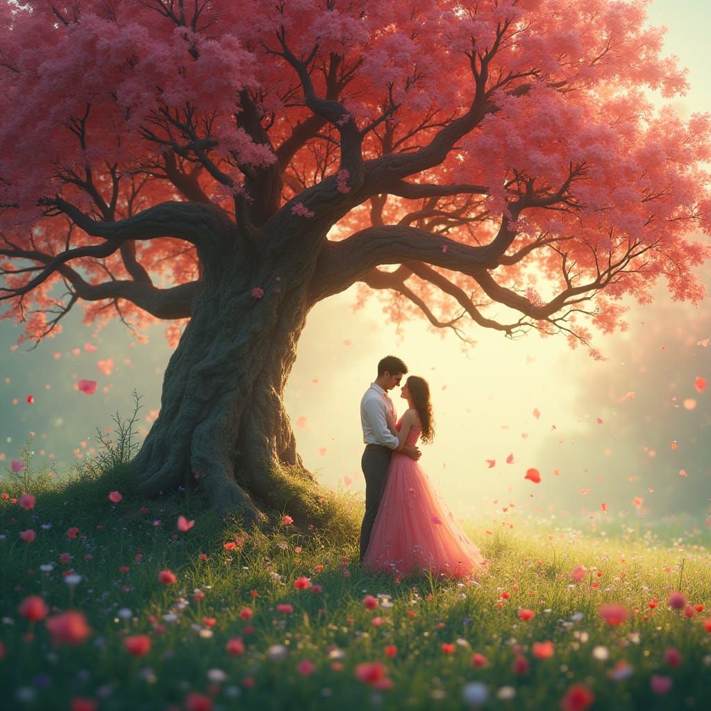 Dreamlike Valentine's Card with Majestic Rose-Petal Tree of ...