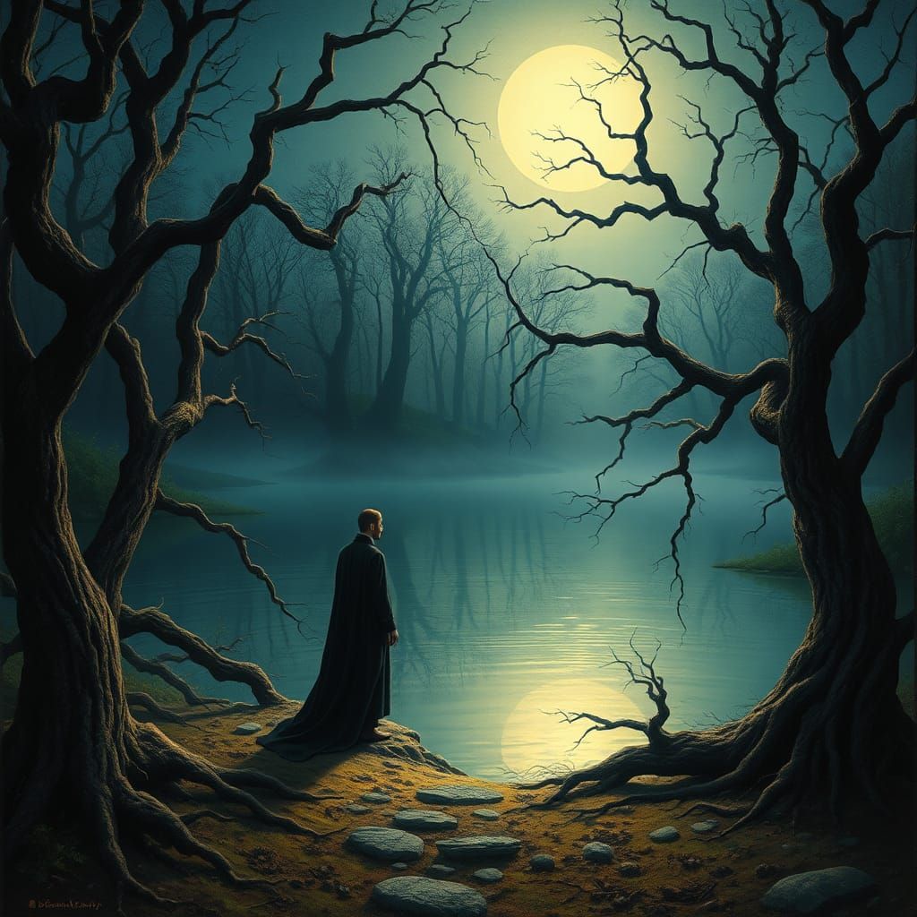 Mystical Forest Scene in Surrealist Style