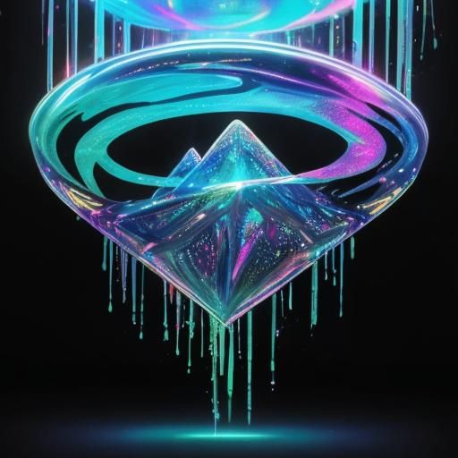 Holographic cobalt blue surrealist painting with holographic...